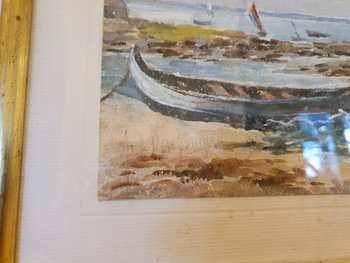 Bassin d'Arcachon , Pinassottes , Watercolor , Signed , XX°.