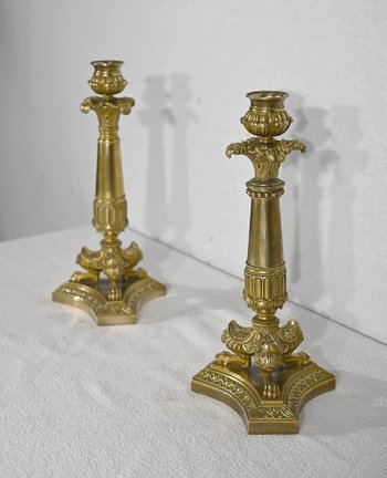 Pair of bronze candlesticks, Restoration period - Early 19th century