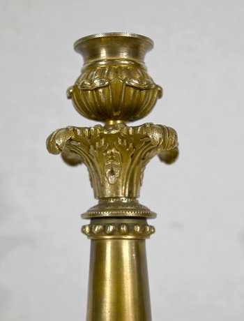 Pair of bronze candlesticks, Restoration period - Early 19th century