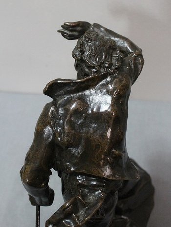 Bronzo di un uomo di fronte al vento di A.E Carrier-Belleuse - seconda metà del XIX secolo