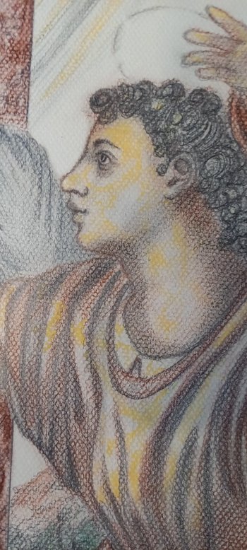 dessin aux crayons et sanguine  L'Annonciation (d'après Andrea Del Sarto)