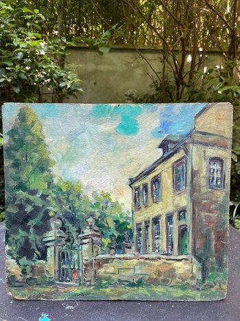 Oil On Wooden Panel Country House