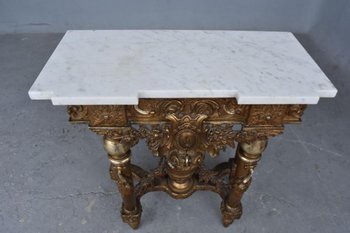 Console Wood And Golden Stucco Top Marble Late Nineteenth Time