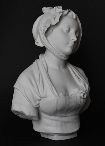 LAURENT Eugène (1832-1898) Bisque bust of a young girl after Jean Baptiste GREUZE