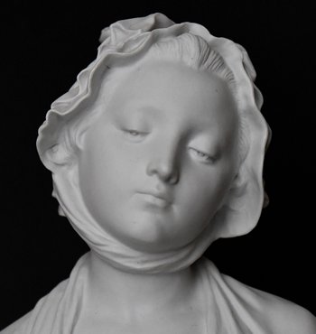 LAURENT Eugène (1832-1898) Bisque bust of a young girl after Jean Baptiste GREUZE