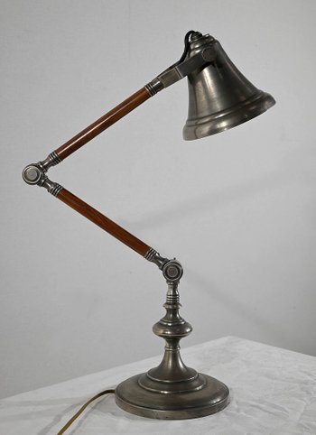 Lampe mit Gelenkarm aus Metall und Holz - 1920