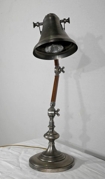 Lampe mit Gelenkarm aus Metall und Holz - 1920