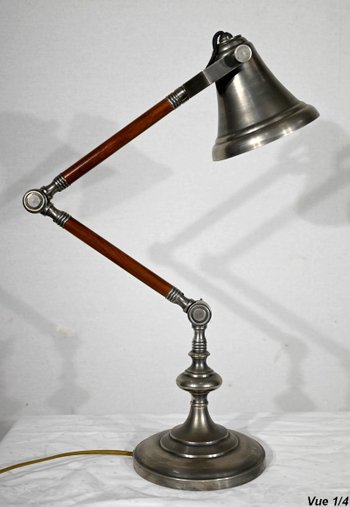 Lampe mit Gelenkarm aus Metall und Holz - 1920