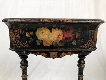 Planter in blackened wood with painted flowers, Napoleon III period