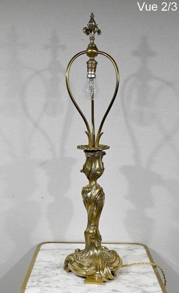 Lampada Art Nouveau in bronzo dorato - Fine XIX secolo