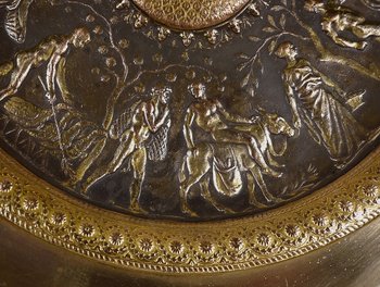 Tazza cup in gilded bronze, signed F. Levillain, F. Barbedienne - XIXth