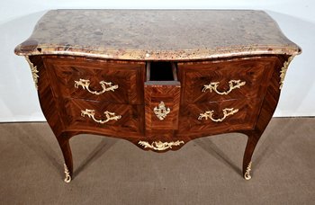 Kommode mit Sauteuse aus Edelholz, gestempelt P. Migeon, Epoche Louis XV - 1. Hälfte des 18.