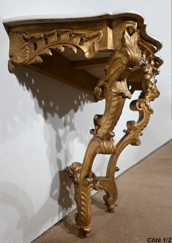 Gilded Wood Console, Louis XV style, Napoleon III period - Mid 19th century