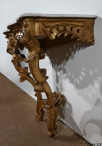 Gilded Wood Console, Louis XV style, Napoleon III period - Mid 19th century