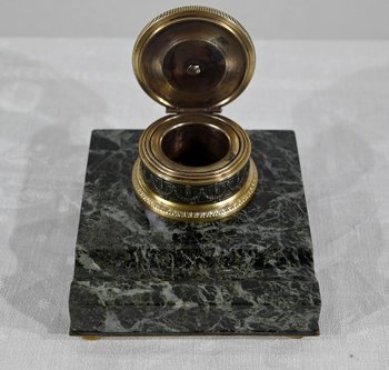 Inkwell with Virgin in Bronze and Marble - End of XIXth century