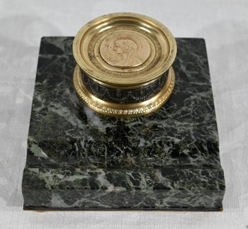 Inkwell with Virgin in Bronze and Marble - End of XIXth century