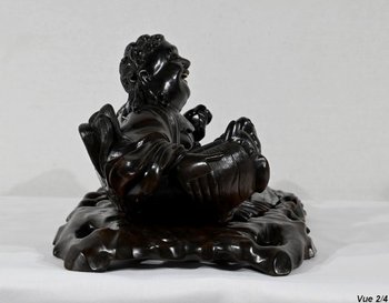 Buddha und Tablett aus Palisander, China - Ende des 19. Jahrhunderts