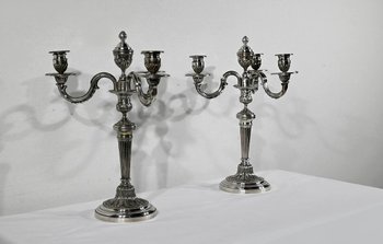 Pair of Silver Bronze Candlesticks - End of XIXth century