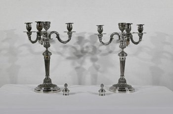 Pair of Silver Bronze Candlesticks - End of XIXth century