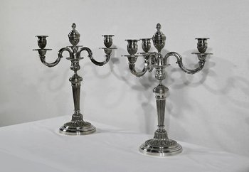 Pair of Silver Bronze Candlesticks - End of XIXth century