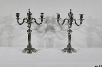 Pair of Silver Bronze Candlesticks - End of XIXth century