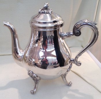 CHRISTOFLE coffee tea service "Pompadour" model in silver metal (4 pieces)