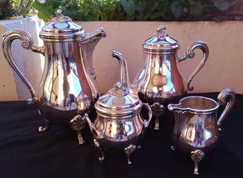 CHRISTOFLE coffee tea service "Pompadour" model in silver metal (4 pieces)