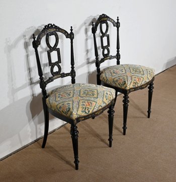 Paire de Chaises laquées noires, Style Louis XVI, époque Napoléon III – Milieu XIXe