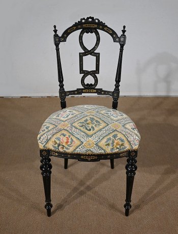 Paire de Chaises laquées noires, Style Louis XVI, époque Napoléon III – Milieu XIXe