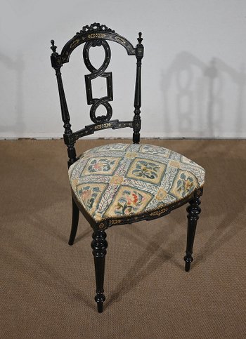 Paire de Chaises laquées noires, Style Louis XVI, époque Napoléon III – Milieu XIXe