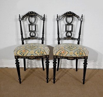 Paire de Chaises laquées noires, Style Louis XVI, époque Napoléon III – Milieu XIXe