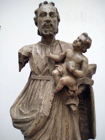 Statue St Joseph mit dem Jesuskind Holz geschnitzt 18.