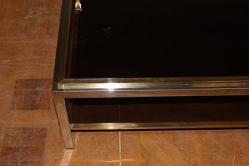 Grande Table Basse En Chrome Et Métal Doré Entourage De Willy Rizzo Vers 1970