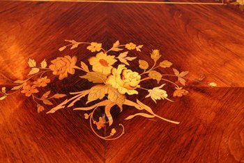 Louis XVI Style Table In Rosewood Inlaid With Flowers late XIX