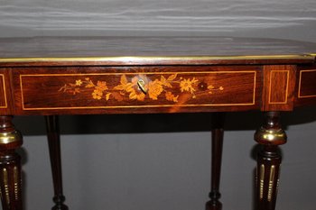 Louis XVI Style Table In Rosewood Inlaid With Flowers late XIX