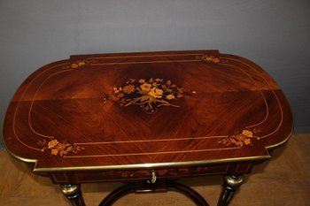 Louis XVI Style Table In Rosewood Inlaid With Flowers late XIX