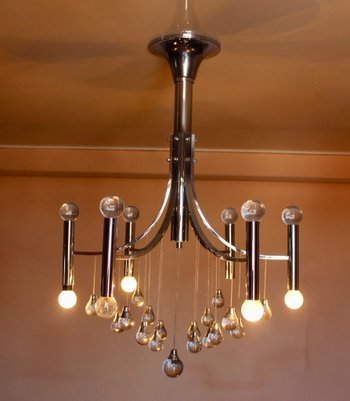 Chrome And Glass Ball Chandelier By Gaetano Sciolari circa 1960