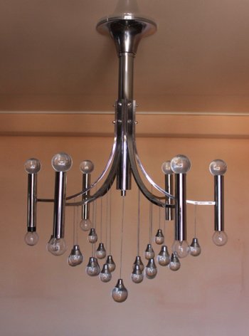 Chrome And Glass Ball Chandelier By Gaetano Sciolari circa 1960