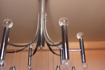 Chrome And Glass Ball Chandelier By Gaetano Sciolari circa 1960