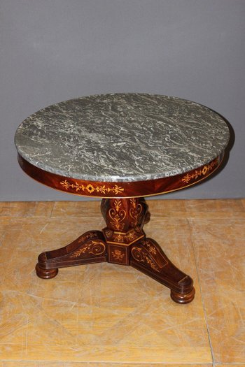 Charles X Mahogany And Light Wood Marquetry Pedestal Table XIX