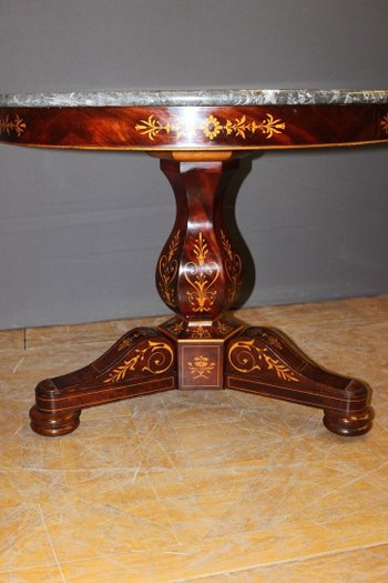 Charles X Mahogany And Light Wood Marquetry Pedestal Table XIX