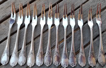 12 silver plated shellfish forks Marly model Christofle silverware