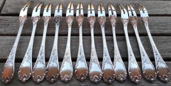 12 silver plated shellfish forks Marly model Christofle silverware