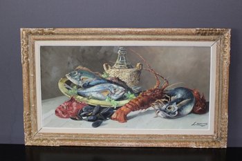 Oil On Canvas Representing Crustaceans About 1950