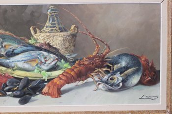 Oil On Canvas Representing Crustaceans About 1950