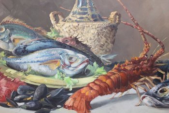 Oil On Canvas Representing Crustaceans About 1950