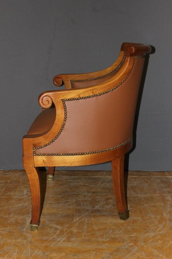 Restoration Period Desk Armchair In Cherry And Leather XIX