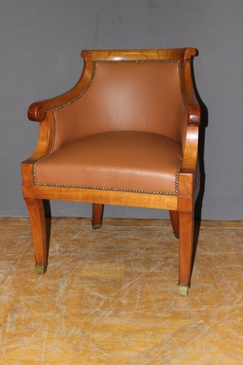 Restoration Period Desk Armchair In Cherry And Leather XIX