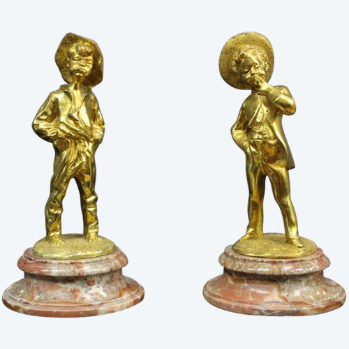 Coppia di sculture in bronzo "bambini fumanti" fine XIX secolo