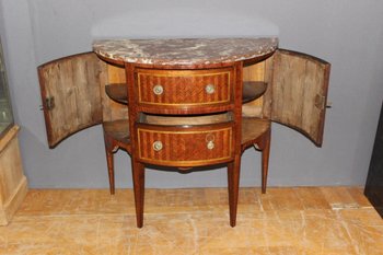 Commode Demi Lune En Marqueterie De Style Louis XVI Fin XIX